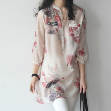 2016 Women’s Shirt Spring Fashion Loose 3/4 sleeve Women Blouses And Shirts Casual Floral O-Neck Cotton Women’s Blouses 7972