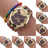 Women s Glasses Cat Dial Knitted Band Quartz Wrist Watch Weave Rope Bracelet 4KMT