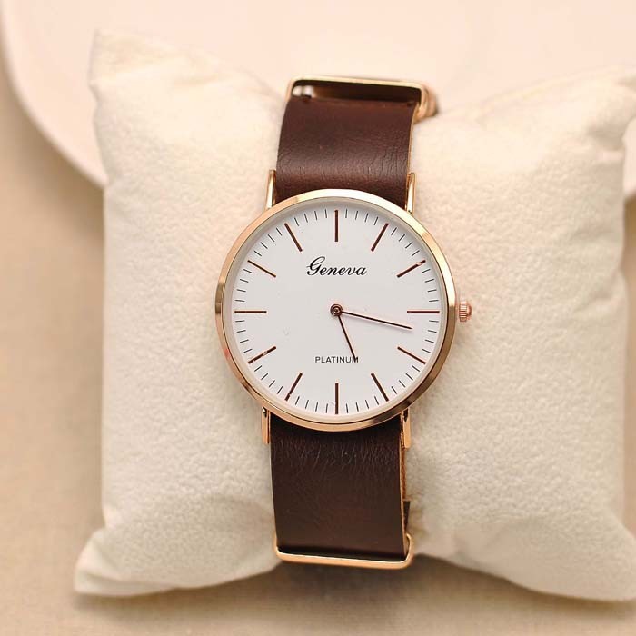 Luxury Brand 2015 New Geneva Brand Men s Fashion Wristwatch PU Leather Band Quartz Clock Platinum