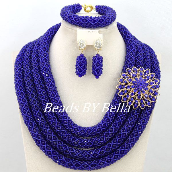 Handmade Royal Blue African Beads Jewelry Set Dubai Wedding Bridal Jewelry Set Crystal Beads Women New Set Free Shipping ABY318