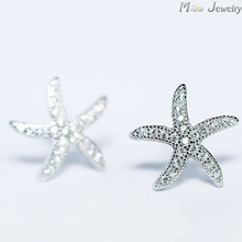 2015 New Design Zircon Starfish Earrings 925 Sterling Silver Stud Earrings For Girls Jewellery Free Delivery Brincos