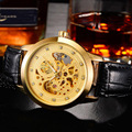 2016 Brand BOSCK Luxury Fashion Casual Stainless Steel Men Mechanical Watch Skeleton Hand Leather Watch Male