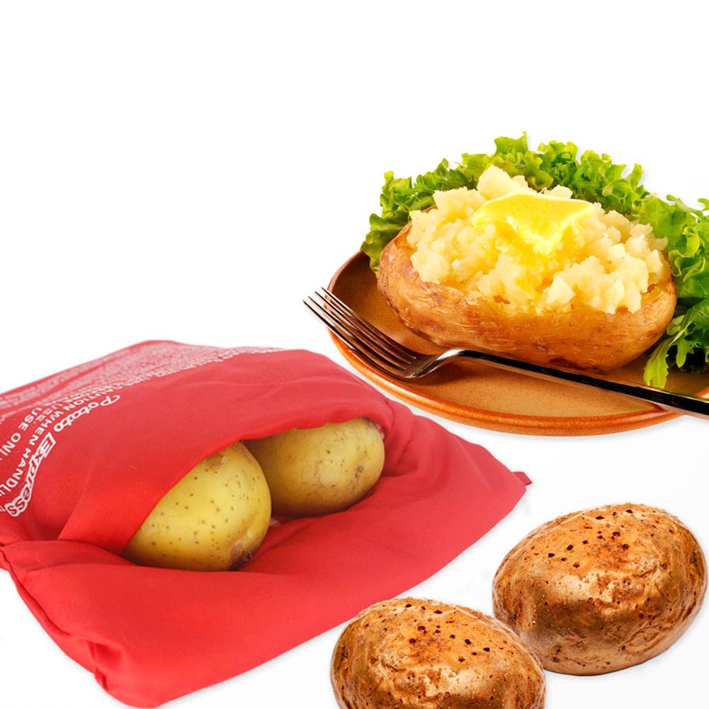 1PC NEW Red Washable Cooker Bag Baked Potato Microwave Cooking Potato Quick Fast (Cooks 4 Potatoes at Once)