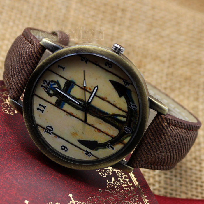 New Vintage Style Anchors Dial Leather Quartz Wrist Watch Women s Men Gift