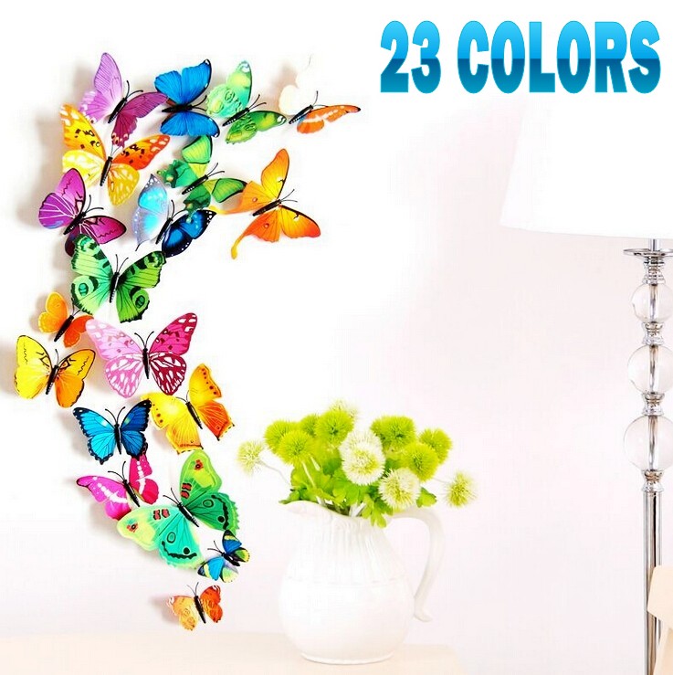 23 color hot sale 12pcs lot 3D butterfly wall sticker gossip girl fashion home decor bling