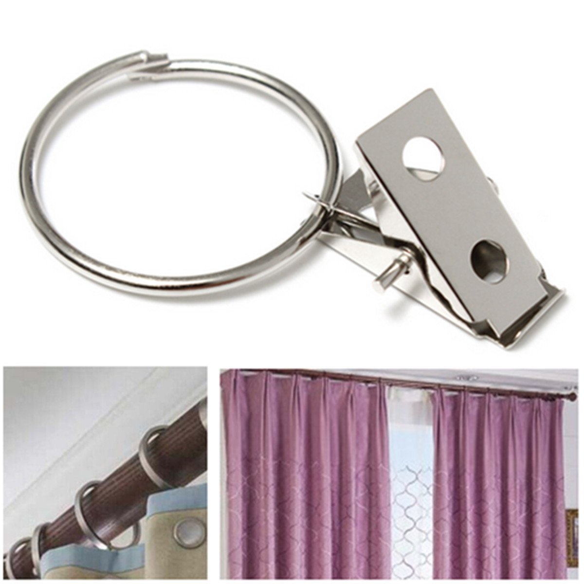 Practical 10pcs Metal Hooks Window Shower Curtain Rod Clip Drapery