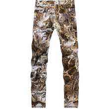 2016 New Mens Snakeskin Printed Jeans Slim Fit Skinny Night Club DJ Trousers Pants Slacks For