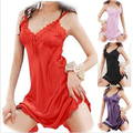 NWT Sexy Ladies Satin Lace Robe Sleepwear Lingerie Nightdress G string Pajamas