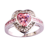 lingmei New Arrival Heart Cut Pink & White Topaz 925 Silver Jewelry Ring For Women Gift Free Shipping Size 7 8 9 10 Wholesale