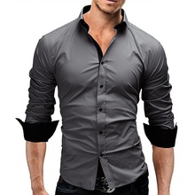 2015 New Spring Fashion Brand Men Clothes Solid Color Slim Fit Men Long Sleeve Shirt Men Business Affair Casual Men Shirt Social