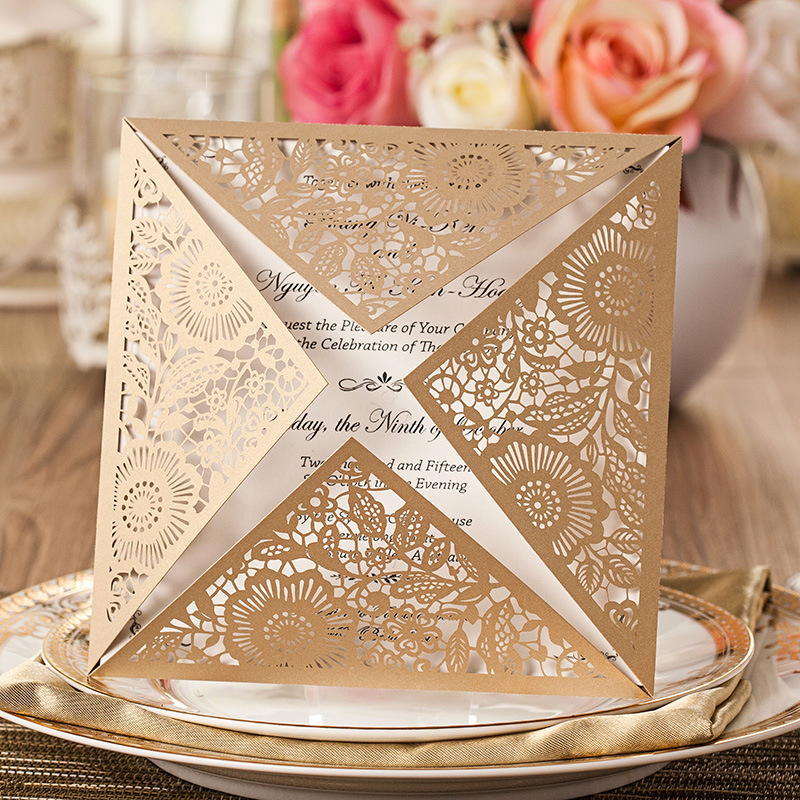 Blank gold wedding invitations