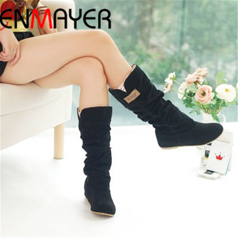 ENMAYER size34 43 new women winter flats round toe fashion knee high Snow boots for women