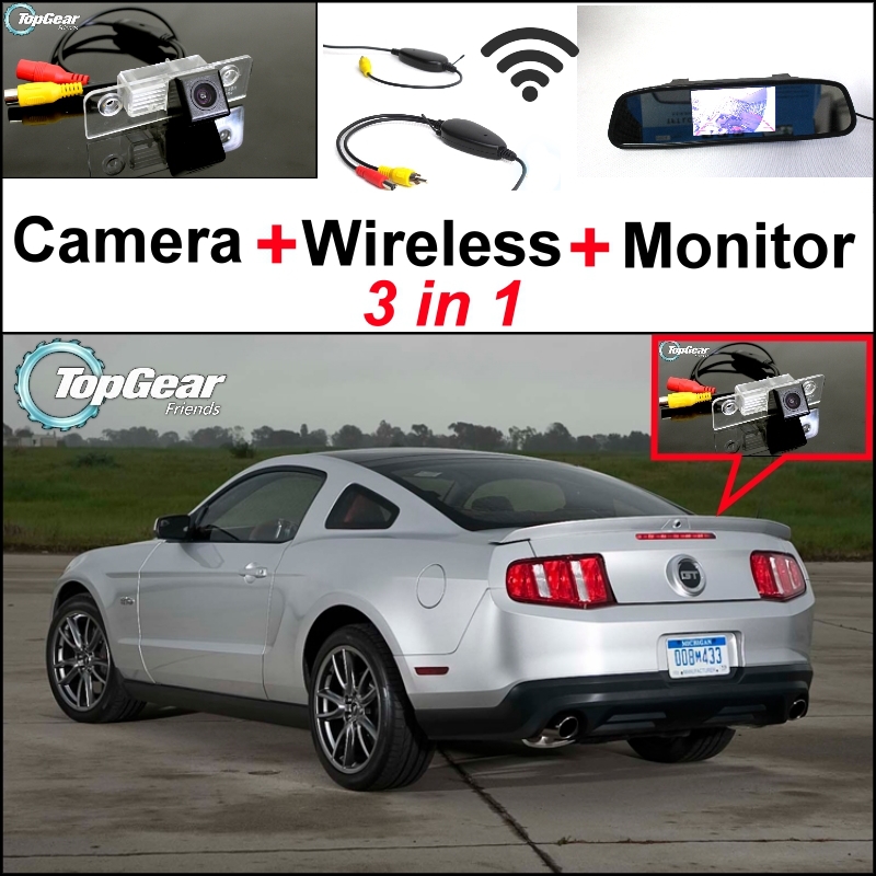 3 in1 Special Rear View Camera + Wireless Receiver + Mirror Monitor DIY Parking System For Ford Mustang GT CS 2005~2014