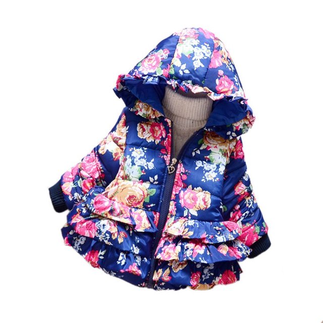 Зимний Baby Дети Девушки Капюшоном Толстовка С Капюшоном Вниз Пальто Куртка Цветочный Печатные Пиджаки