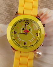 Pato amarillo silicón de la jalea relojes Unisex del cuarzo de ginebra relojes mujer niñas moda Casual Watch directo de China
