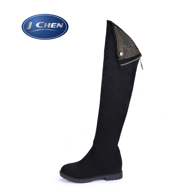 2015 boots female flat heel elevator knee-length boots plus size customize tall boots 40 41 42 43