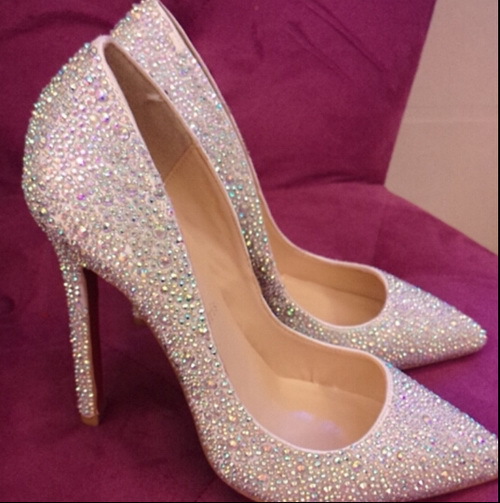 silver rhinestone red bottom heels