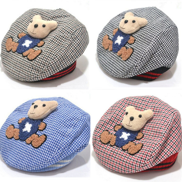 2016 New Fashion Baby Hat Animal Kids Hat Bear Cartoon Beret Baby Cap font b Tartan