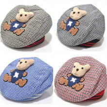 2016 New Fashion Baby Hat Animal Kids Hat Bear Cartoon Beret Baby Cap Tartan Design Children Headdress