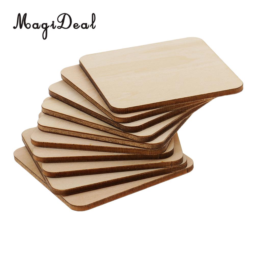 MagiDeal 10 Pieces Square MDF Unfinished Wood Pieces Blank Plaque