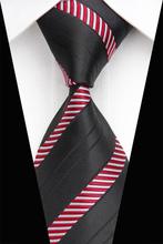 NT0463 Red Black Striped Classic Silk Polyester Blend Smooth Man s Casual Jacquard Woven Necktie Business