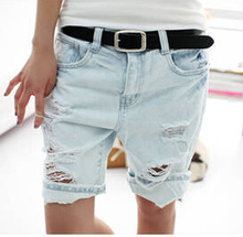 Hot sale 2016 Fashion Dog Embroidery Pocket Ladies Jeans Vintage Trousers Women Hole Denim Short Pants S/M/L/XL Free Shipping