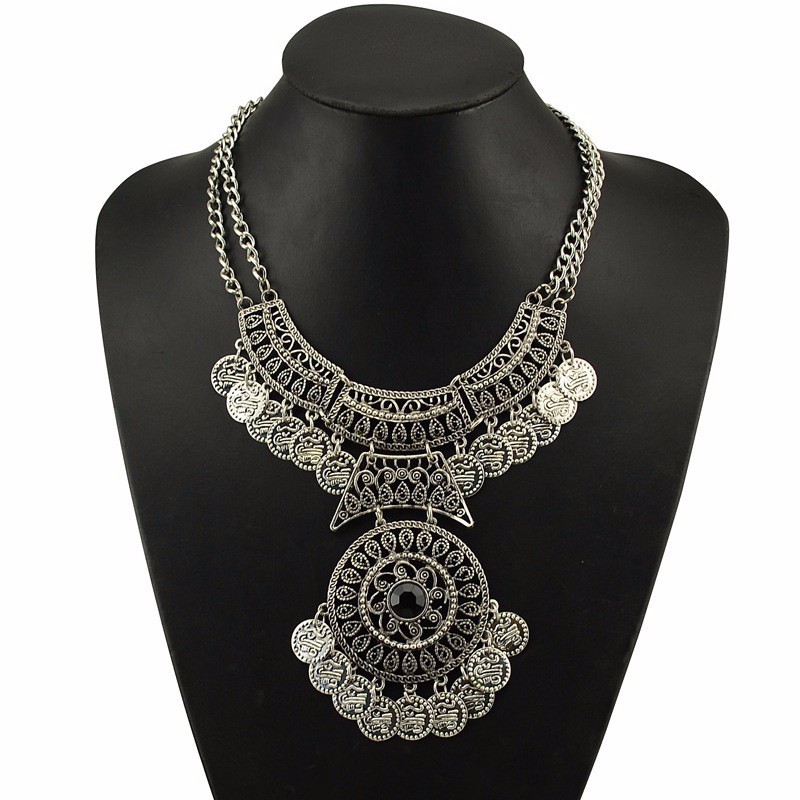 Moda Collier Femme 2016 Women bohemia Vintage Maxi Collar de bisutería joyería étnica de la moneda borla Collar llamativo en Collares pendientes de Joyas y