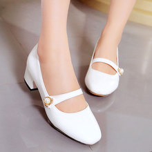 16 Women Simple shoes Students shoes sweet square Toe casual thick heel slip-on solid color pumps zapatos mujer size 32-47 AA507
