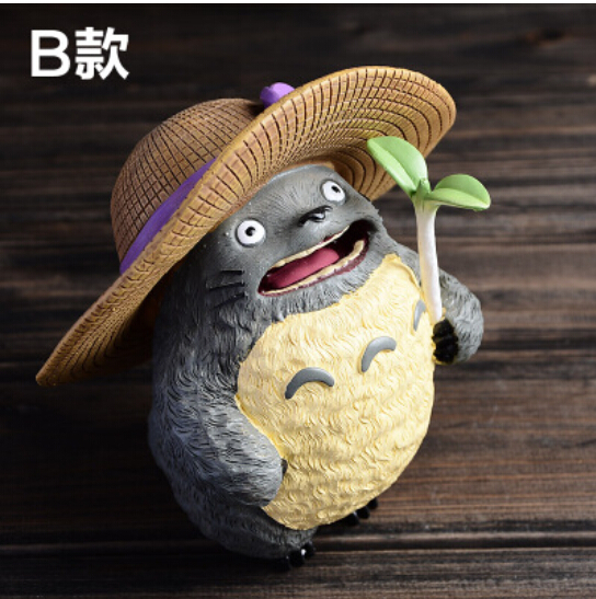 Anime Cartoon Hayao Miyazaki Totoro With Straw Hat Money Box PVC Action Figure toy Kids Doll Gift
