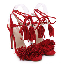 aquazzura design latest women shoes 2016Tassel women sandals high heels Lady Lace-Up dress party shoes for women ladies pumps