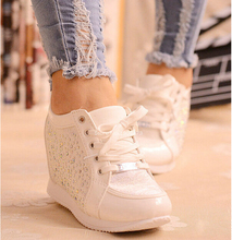 Black White Free Shipping Hidden Wedge Heels Fashion Women’s Elevator Shoes Casual Shoes For Women wedge heel Rhinestone 2016