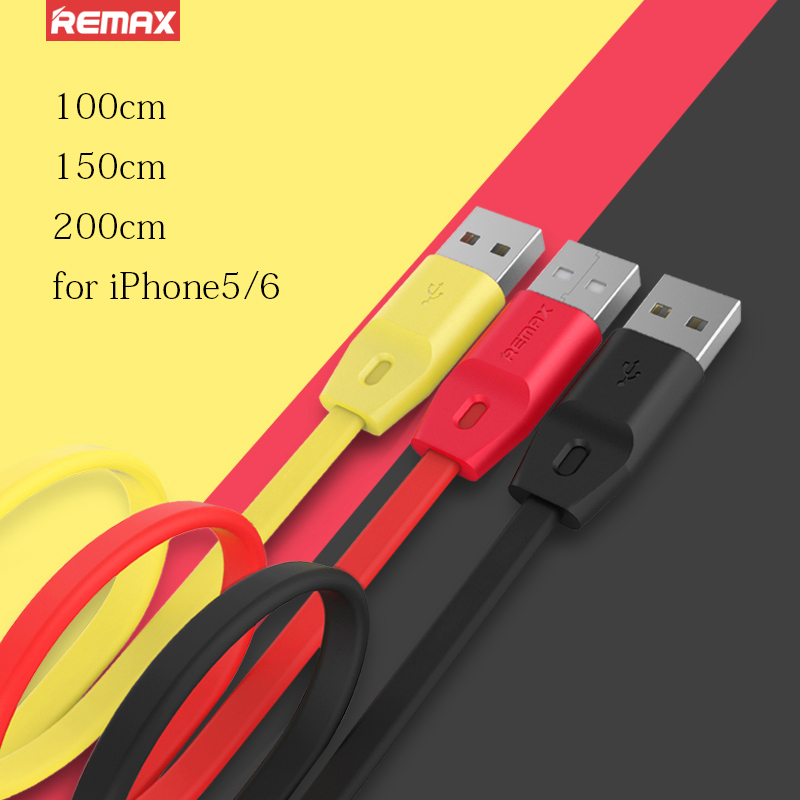 1 м 2 м Длинный Кабель usb-для iPhone 5 5c 5s 6 6 s Plus SE iPad Mini Air Pro Зарядки Передачи Данных Плоская Проволока Оригинал Remax с коробка