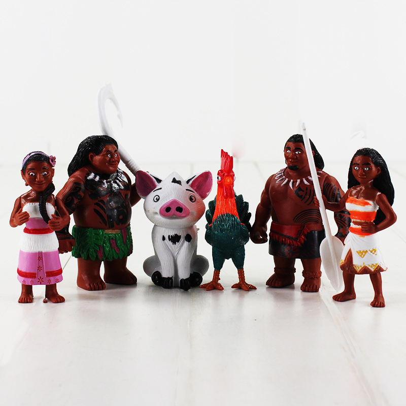 6pcs/set Princess Moana Dolls Maui Waialik Heihei Action Figures Toys