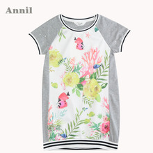 Annil girls 2016 summer new Dress AG621590 counter genuine flower grey dress