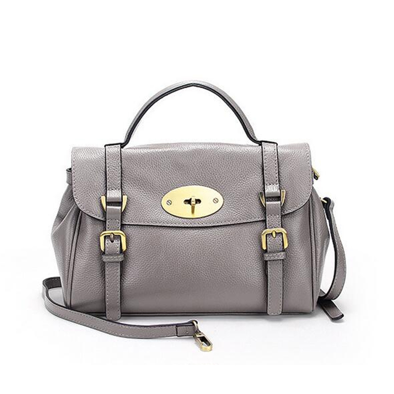 Фотография New Fashion Leather Vintage Tote Handbag Women High Quality Full Grain Leather Lock Buckle Shoulder Bag Messenger Bag Z056