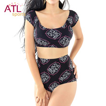 U-Neck Tankini Set High Waist Swimwear Women 2016 Retro Swimsuit Tankini Padded Bikini Bathing Suit Printed Two-Piece Swimsuit