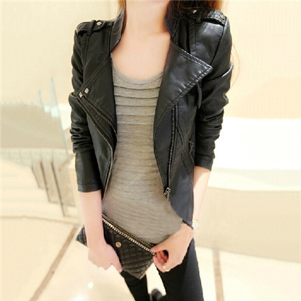 2015 Autumn Leather Jacket Women Turn-down Collar Chaquetas Mujer Casaco Feminino Short Women Jacket Coat Slim Jaqueta Feminina (8)