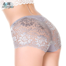 Women’s underwear Perspective sexy full transparent lace seamless plus size mid waist triangle panty Women’s brief  Panties