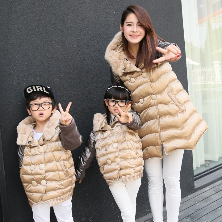 Fashion Down Family Clothes Children Cotton Padded Coat Warm Outwear Cotton-Padded Jacket Winter Clothes (Gold/Black) KR06