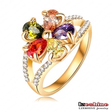 Luxury Multicolor Crystal Flower Ring 18K Gold Plated Made With Genuine Austrian Crystals Cute Rings Wholesale Ri-HQ0377-C