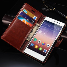 Luxury Wallet Style PU Leather Case for Huawei Ascend P7 Phone Covers With Stand +3 Card Holders+ 1 Bill Side Drop Ship