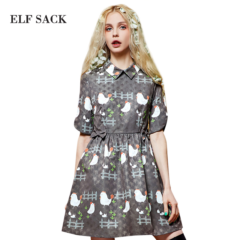 Elf SACK spring female fresh young girl print sweet one-piece dress w