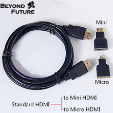 M 3 in 1 HDMI to Mini HDMI Micro HDMI 1.5M cable V1.4 Gold Adapter Converter For Xbox 360 PS3 HDTV 1080P Mobile Phone Camera DV