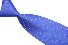 NT0529 New Blue White Checks Classic Silk Polyester Tie For Men Jacquard Woven Necktie Business Casual