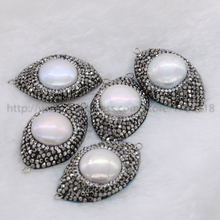 Natural pearl pendant beads Big round pave cz as eye shape double bails druzy finding handcrafted