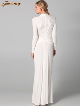 Modest Long White High Neck Long Sleeve Ruffle Chiffon Women Evening Dresses