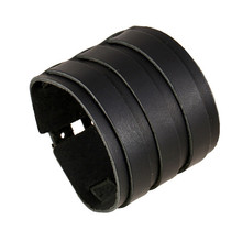 New European & American Black Wide Leather Bracelet Man Adjustable Charm Bracelet Wide Punk Jewelry Accessory