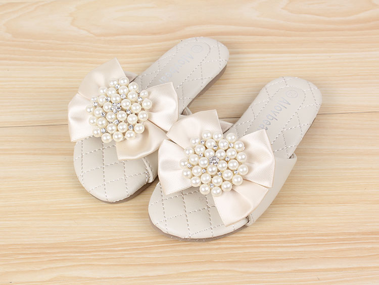 New Latest Girls Slippers Pearl Circle Bowknot Children Shoes Pink Beige Rose Kids Shoes For Summer