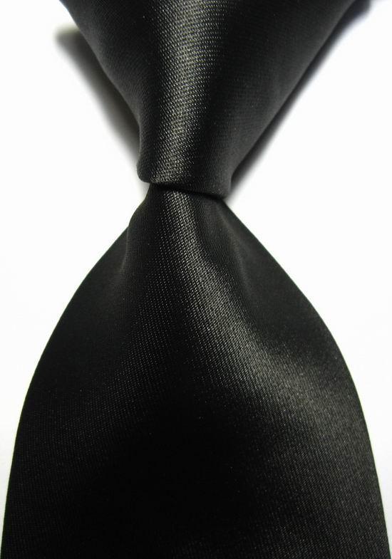 NT0407 Black Solid Plain Man s Luxury Jacquard Woven New Silk Polyester Tie Classic Business Party