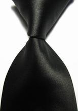 NT0407 Black Solid Plain Man s Luxury Jacquard Woven New Silk Polyester Tie Classic Business Party